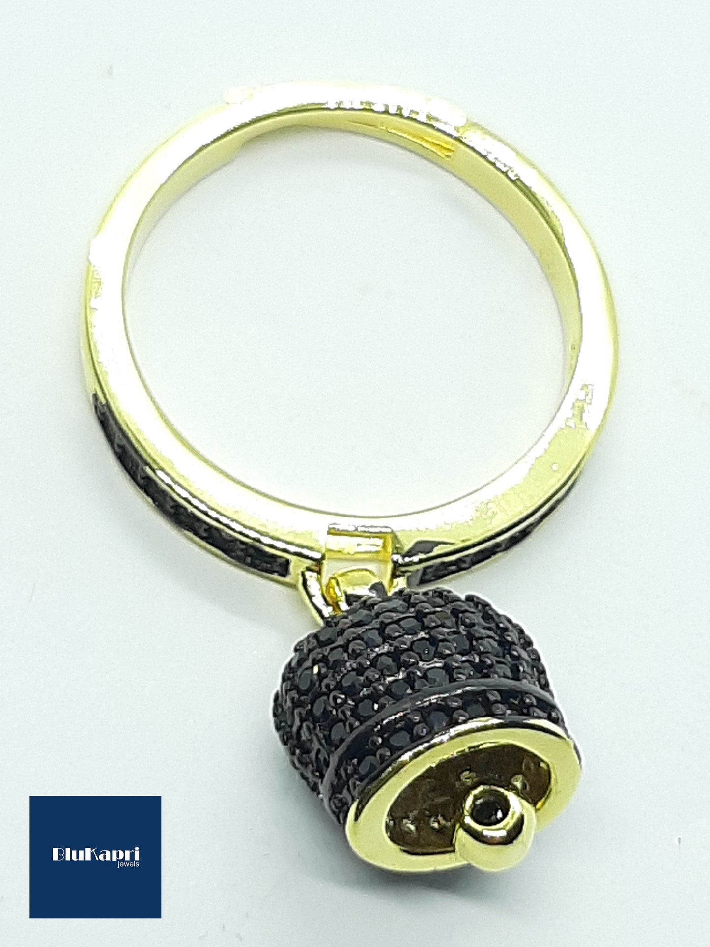 anello argento dorato campanella nera
