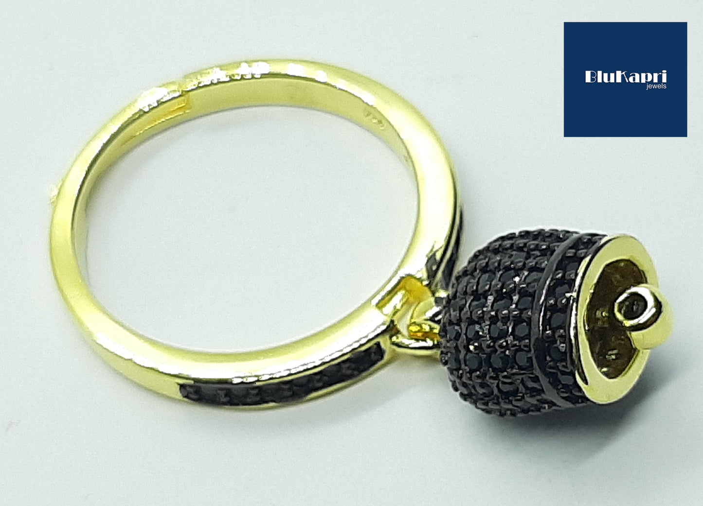 anello argento dorato campanella nera