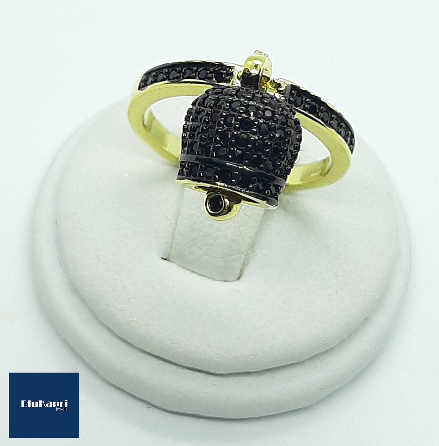 anello argento dorato campanella nera