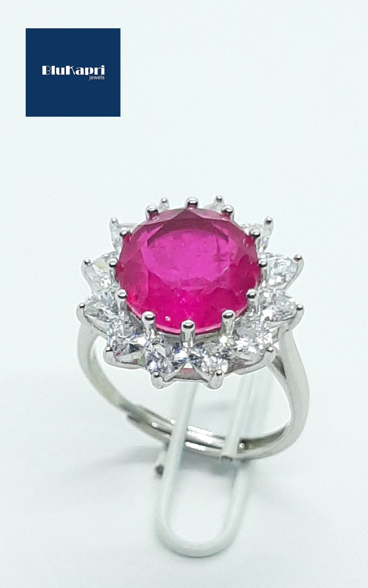 Anello donna gioiello fucsia con zirconi bianchi