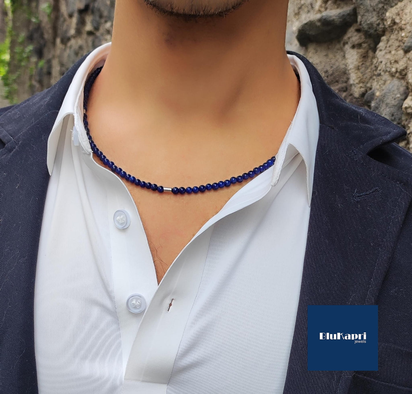 Collana uomo agata blu mykonos