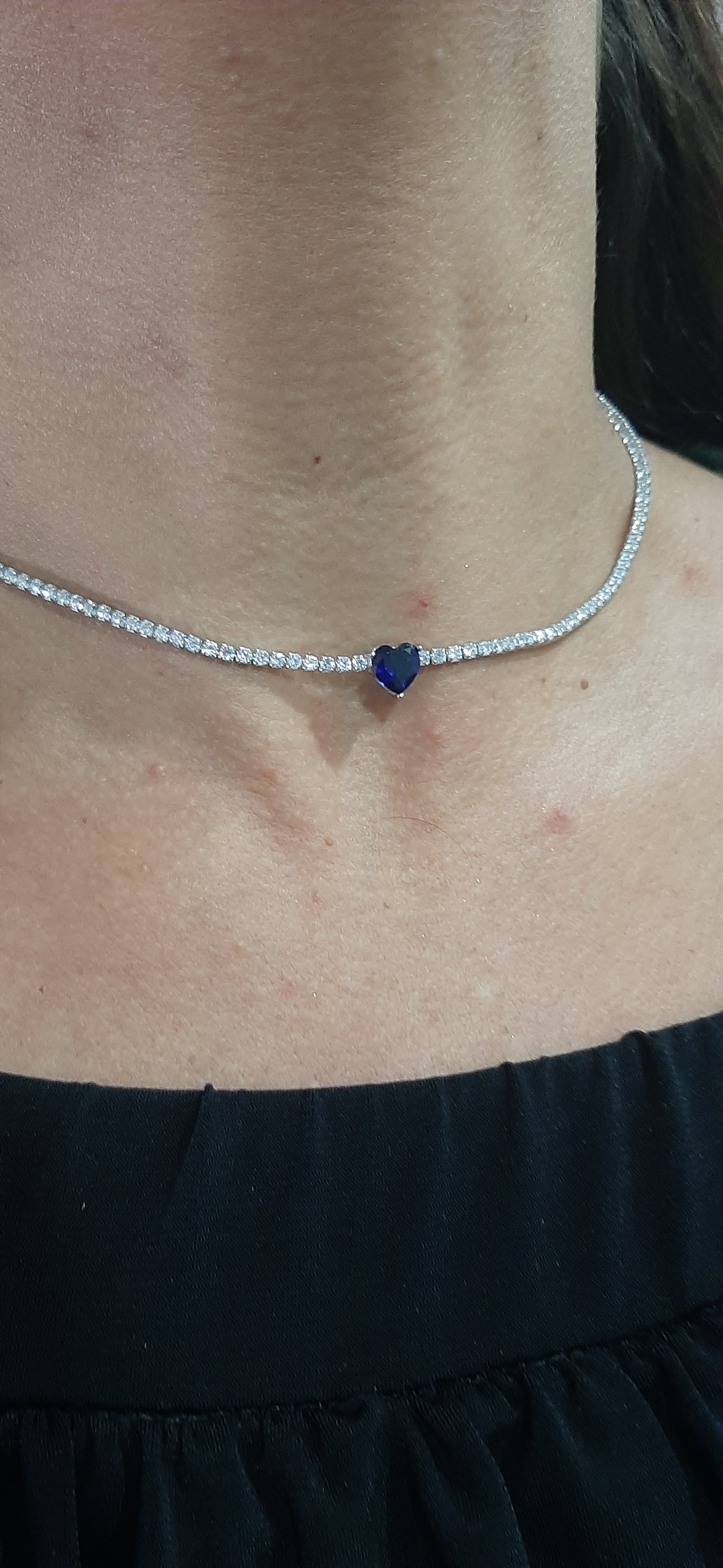 Collana Choker tennis cuore blu