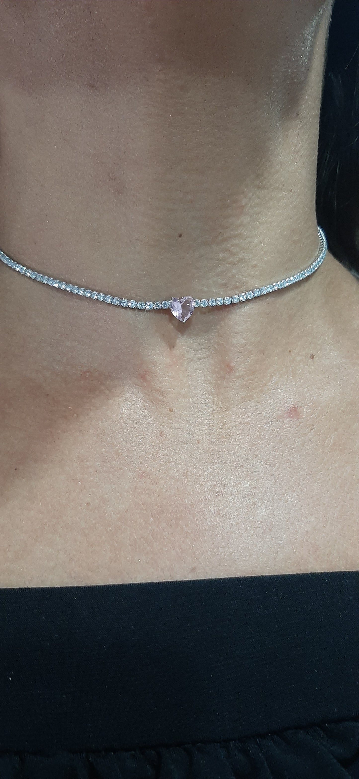 Collana Choker Tennis cuore rosa