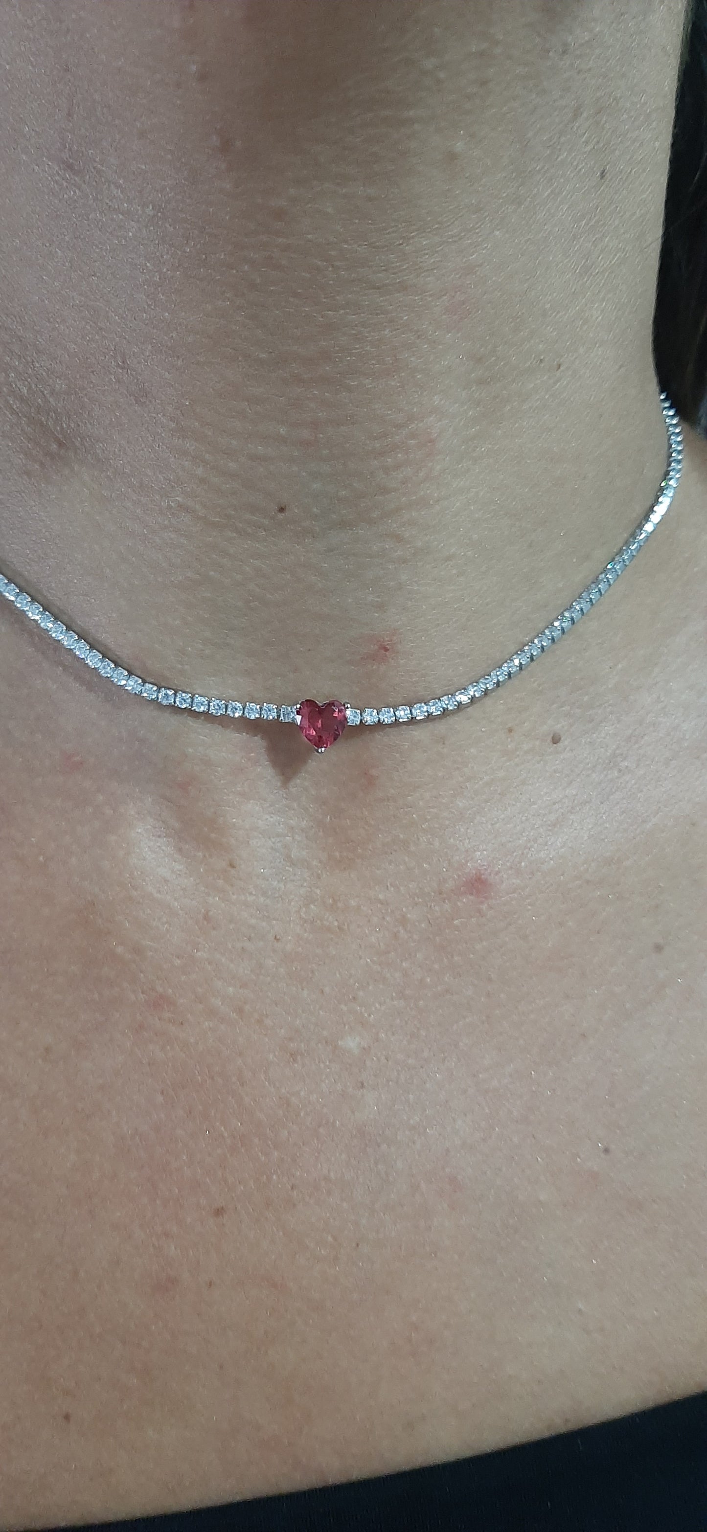 Collana Choker Tennis cuore rosso