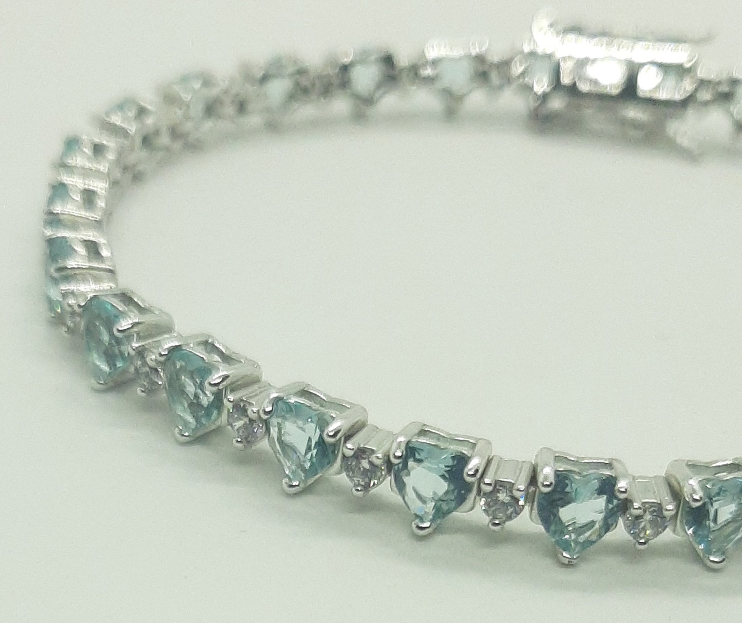 Bracciale donna argento cuori zirconi acquamarina