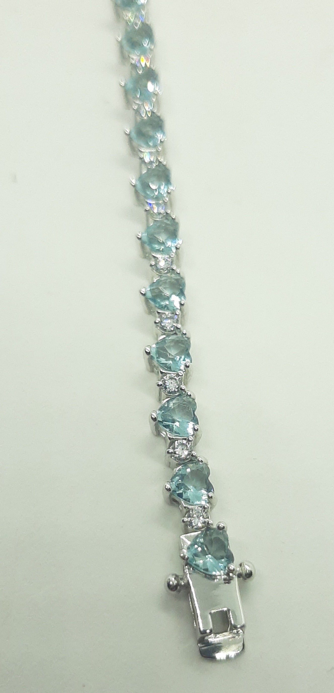 Bracciale donna argento cuori zirconi acquamarina
