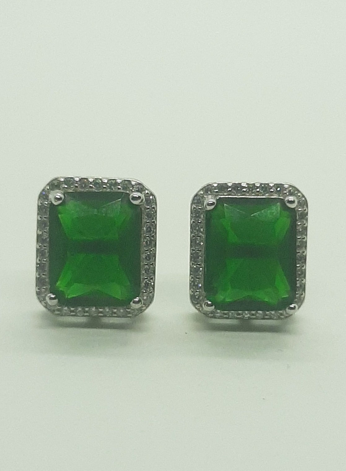 Orecchini donna argento pietra rettangolare verde ZIRCONI