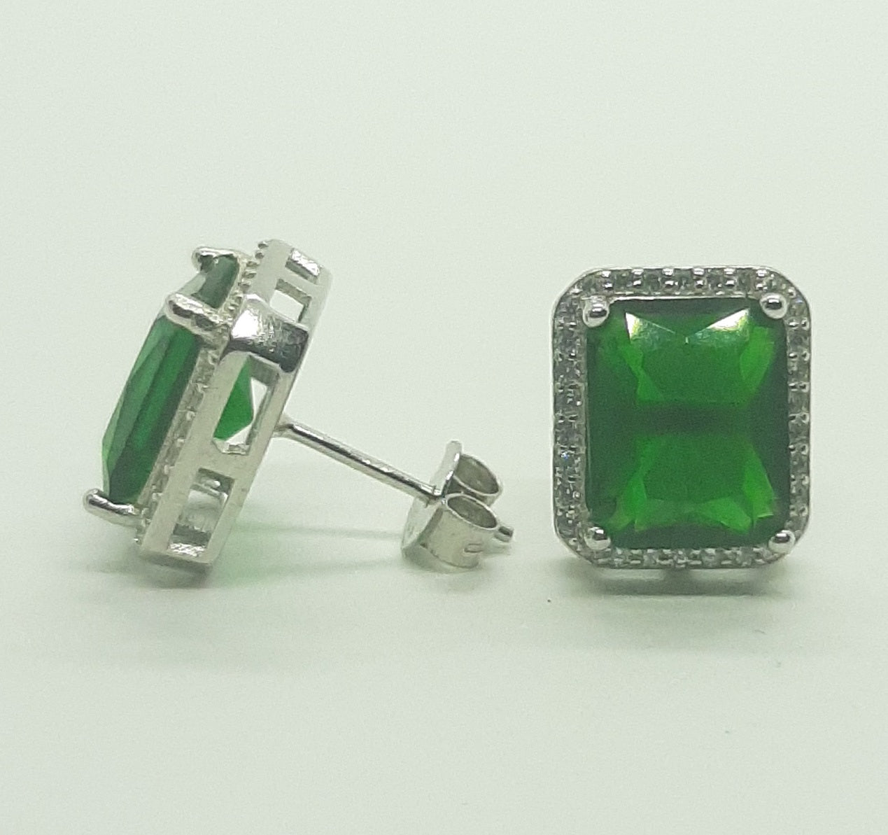 Orecchini donna argento pietra rettangolare verde ZIRCONI