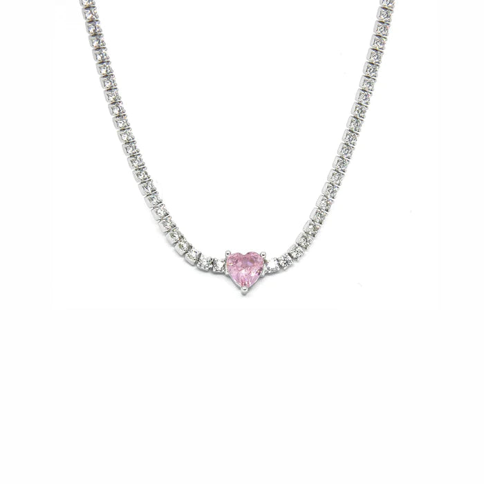 Collana Choker Tennis cuore rosa