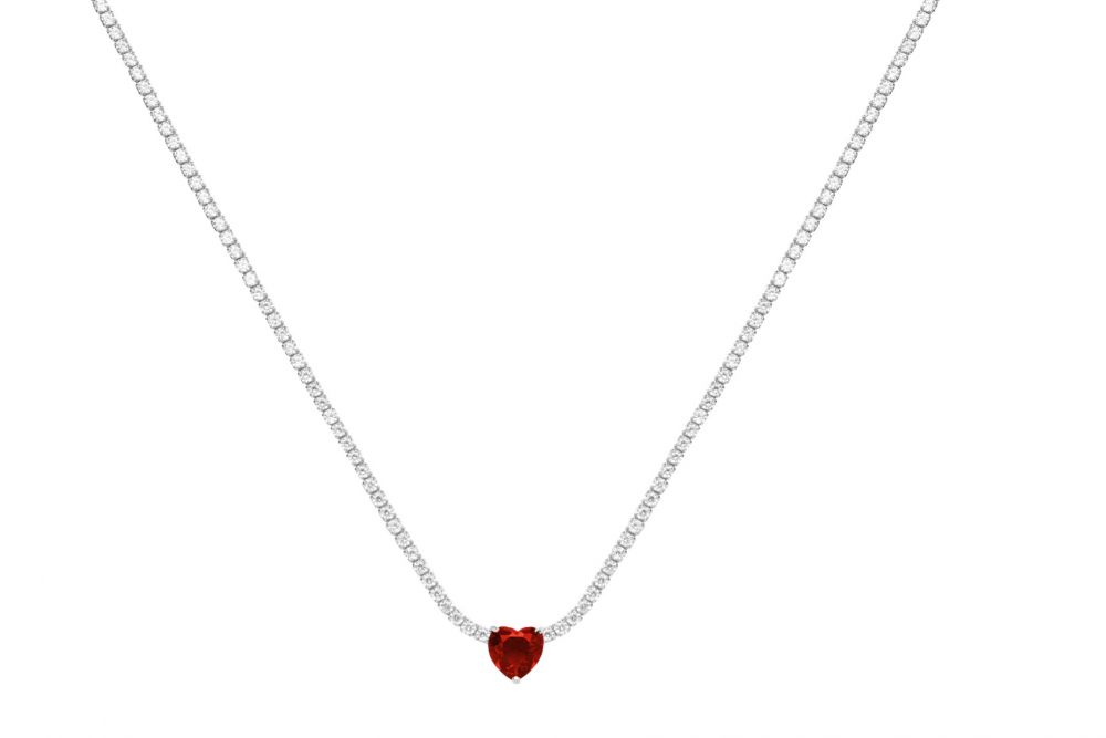 Collana Choker Tennis cuore rosso