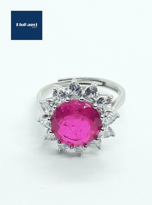 Anello donna gioiello fucsia con zirconi bianchi
