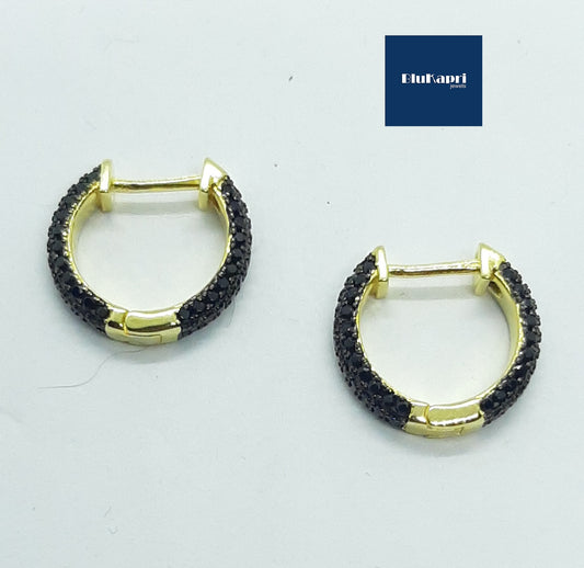 Orecchini cerchi Argento dorato con zirconi neri