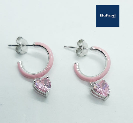 Orecchini donna argento smalto rosa