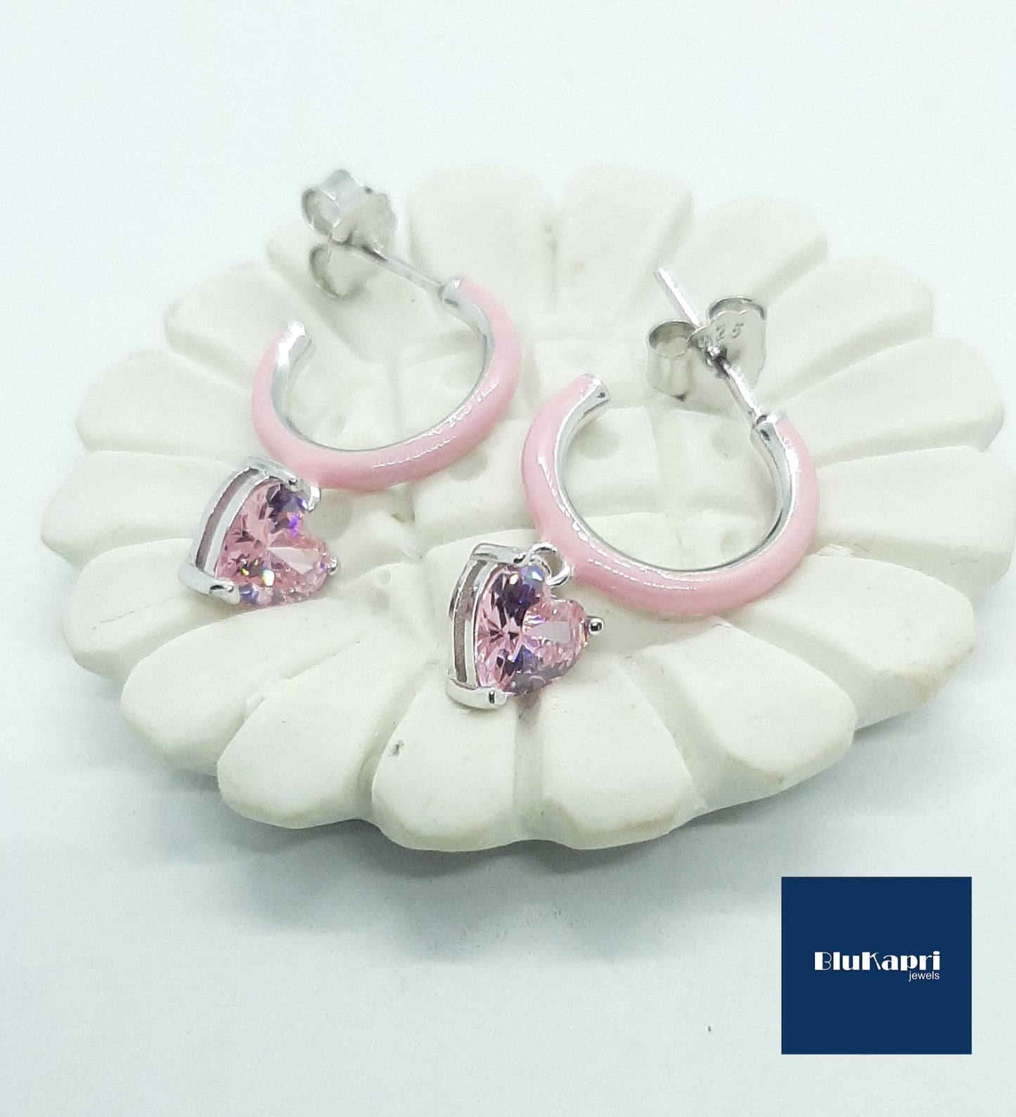 Orecchini donna argento smalto rosa