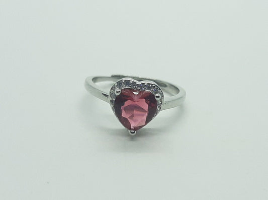 Anello zirconi bianchi Cuore rosso