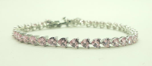 Bracciale gioiello in argento 925 tennis cuori rosa