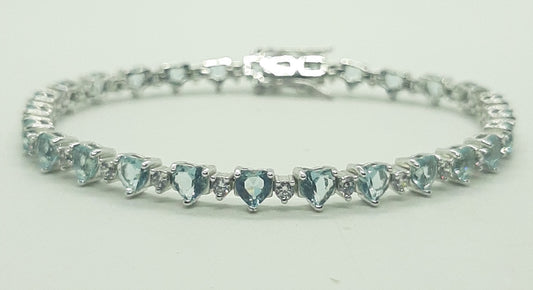 Bracciale donna argento cuori zirconi acquamarina