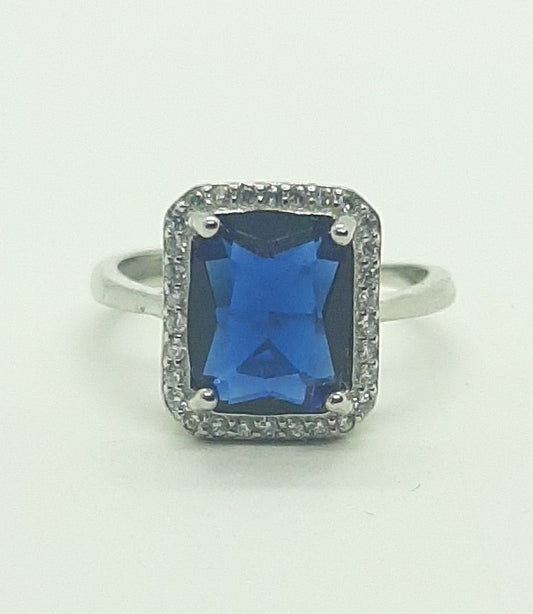 Anello donna rettangolo zirconi blu