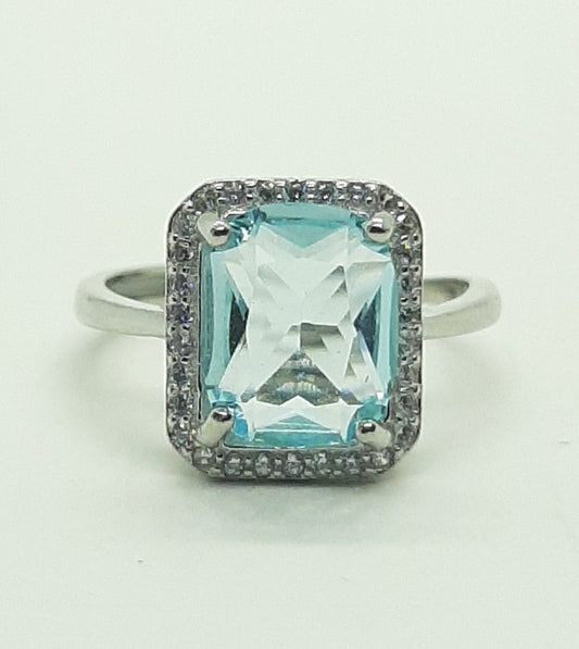 Anello donna rettangolo zirconi acquamarina