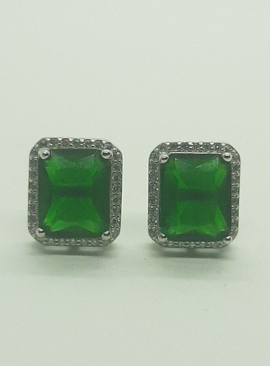 Orecchini donna argento pietra rettangolare verde ZIRCONI