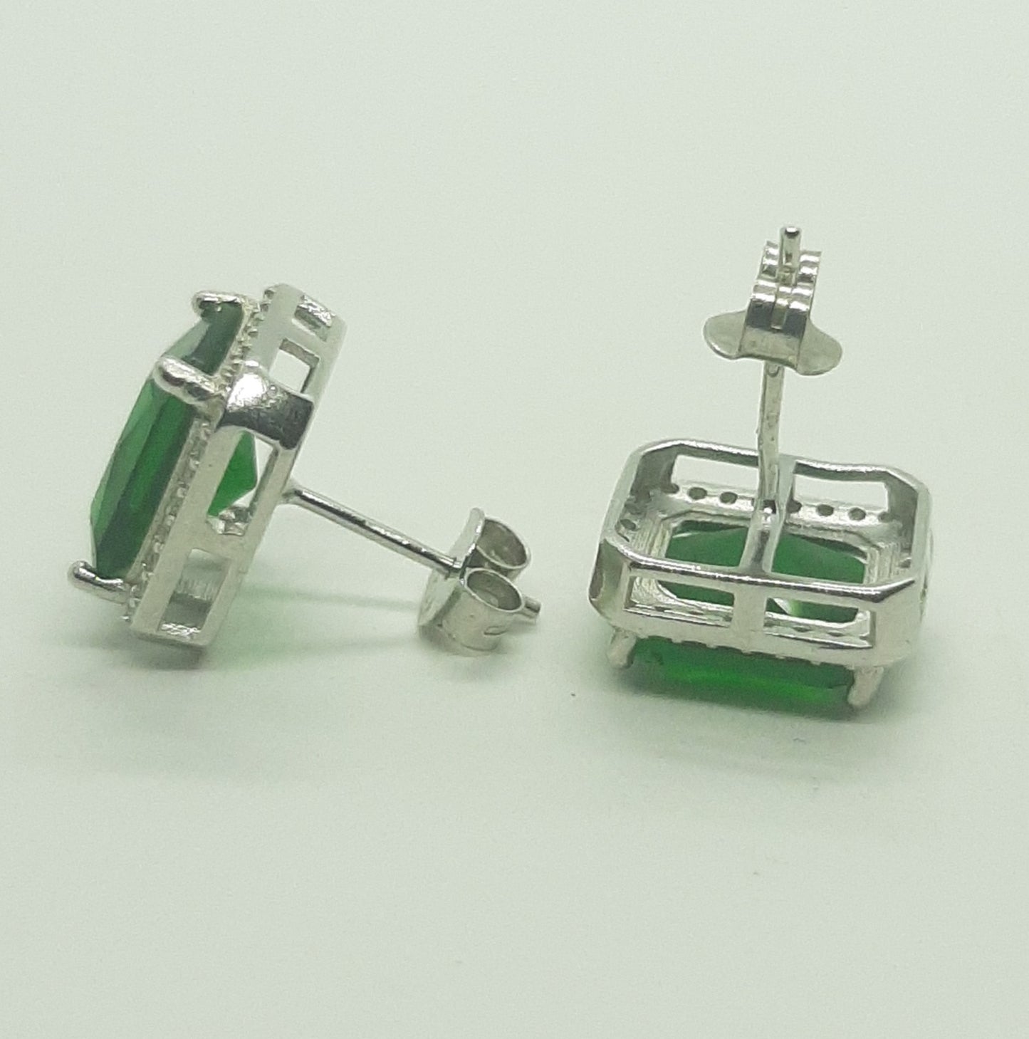 Orecchini donna argento pietra rettangolare verde ZIRCONI